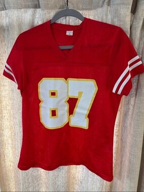 Swift Sport-Tek Red Mesh Jersey Top with White & Gold Number 87